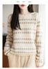 Women's 100% Wool Striped Round Neck Jacquard Knit Sweater with Long Sleeves