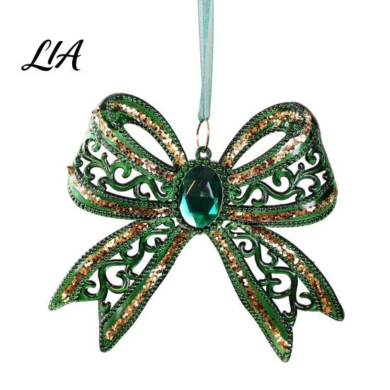 Christmas Tree Embellishments Acrylic Faux Crystal Bow Ornament, Sparkly Hollow Gold Edged Ornaments Knot Hanging Decoration for Home New Year