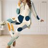 Women Plus Size Printed Two Piece Set Front Zip Long Sleeve Longline Top Fitted Pants