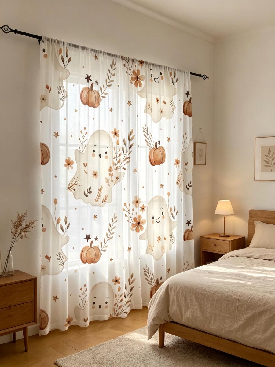 2PCS Digital Print Sheer Curtain, Harvest
