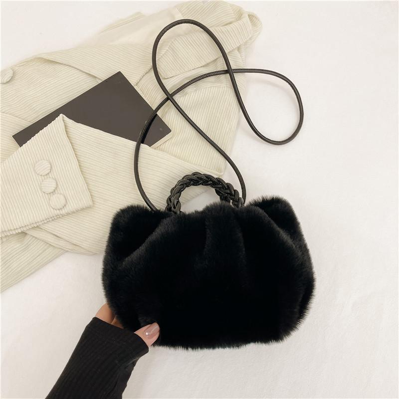 Multi Functional Furry Shoulder Bag Fashionable Women Bucket Handbag Soft Plush Crossbody Bags