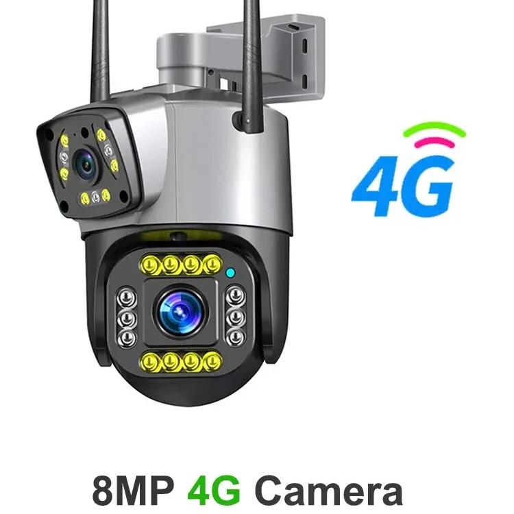 New EU Dual Lens 4G IP Camera WiFi 8MP 4K Surveillance Camera Wireless Outdoor Smart Home Night Vision Digital Zoom CCTV Camera