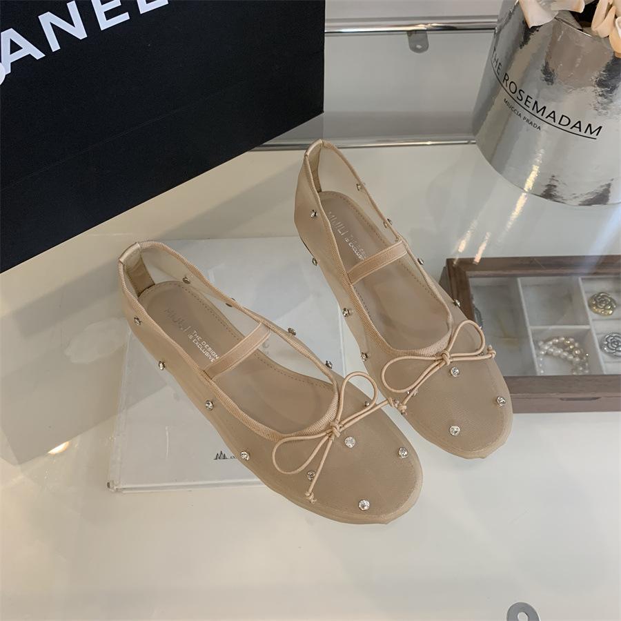 Crystal Mesh Rhinestones Ballerina Flats Round Toe Mary Jane For Work Office Flats New Designer Non Slip Casual Walking Shoes