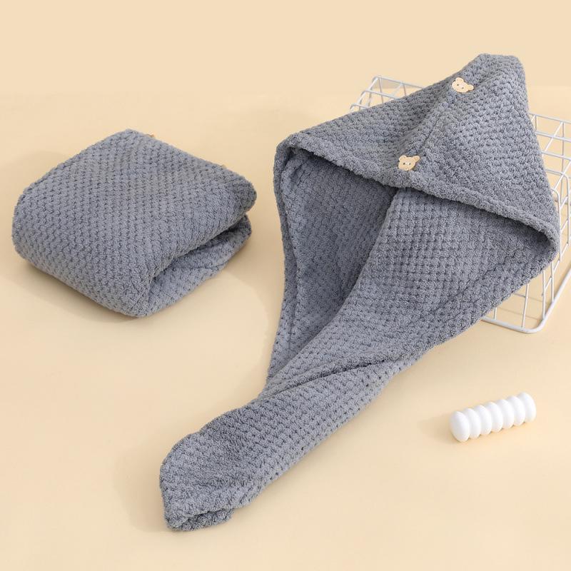 

Women s Absorbent Quick-Dry Hair Towel - Thick A-Class Coral Fleece Head Wrap 25x65cm Single Layer серый