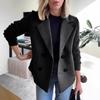 Women's Solid Color Long-sleeved Casual Wool Suit Collar Jacket