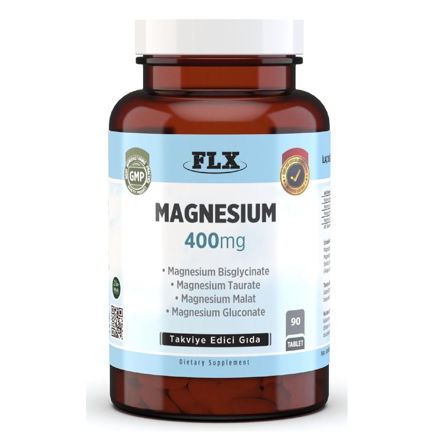 90 Tablets Magnesium Bisglycinate Malate Taurate Gluconate Magnesium Elements 400 Mg