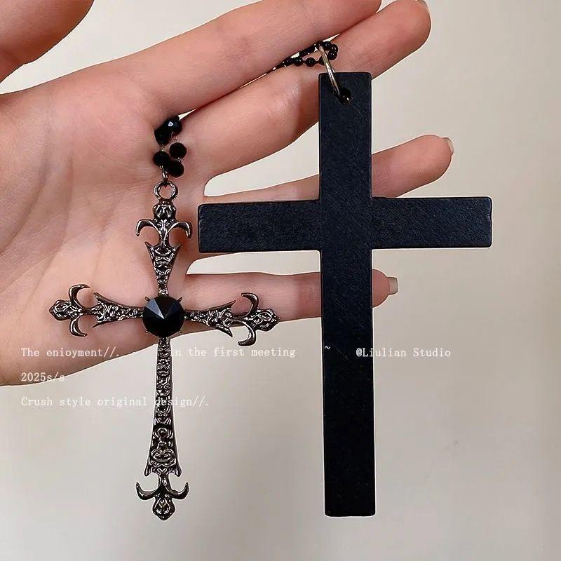 Korean Niche Design Silver Cross Necklace Female Long Clavicle Punk Retro Hottie Y2k Neck Jewelry
