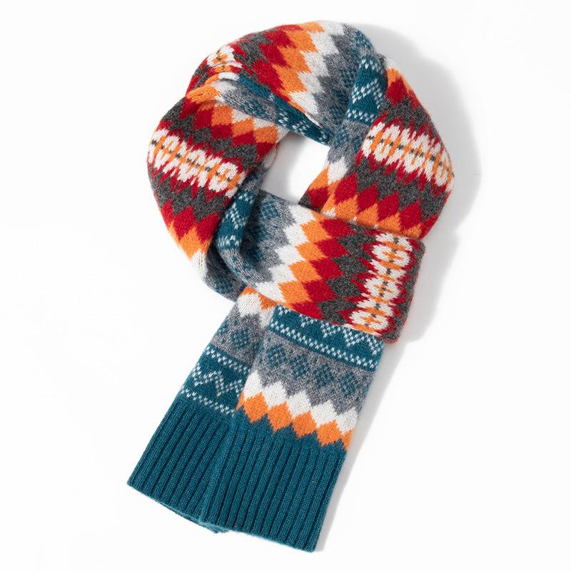 new fair island jacquard knitted wool scarf winter warm shawl scarf