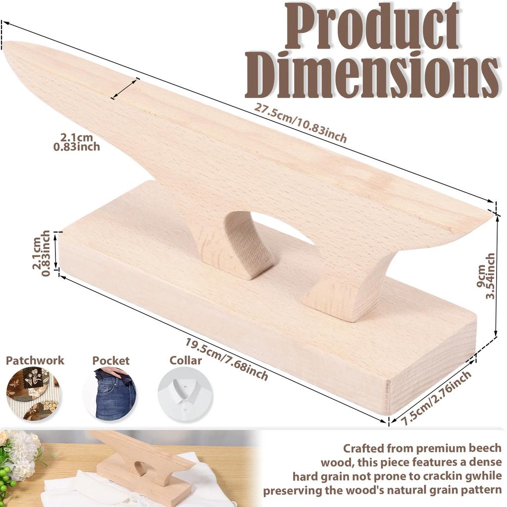 Tailor Point Press Clapper 2 In 1 Beech Wood Tailor Point Presser and Pounding Block for Fabric Seam and Corner