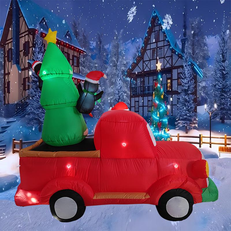 Inflatable Toys Santa Christmas Tree Truck Christmas Decorations 2.7M/8.8FT Built-in LED Lights Holiday Model Xmas Party Decor