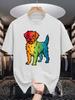 Rainbow Dog Print Mens Crew Neck T Shirt Colorful Wirehair Puppy Pet Lover Graphic Short Sleeve Casual Cotton Street Tees