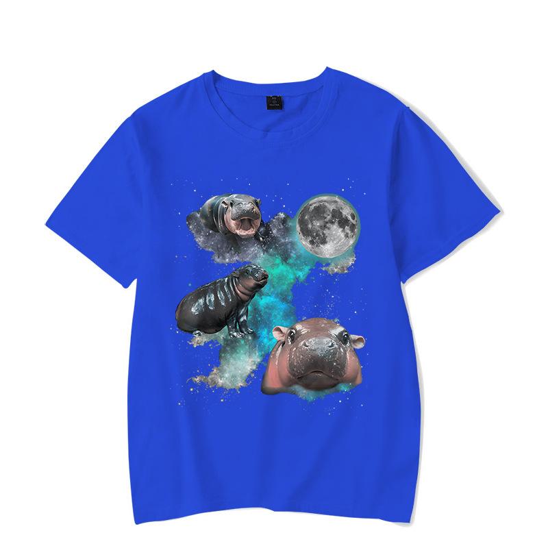 Ladies' Loose Casual Fun Moo Deng Bouncing Pig Print Pure Cotton Short Sleeved Top T-Shirts Women’s