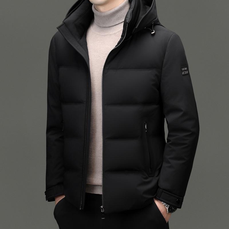 Men's Trendy Mid-Length Winter Coat - Thickened White Duck Down with Detachable Hood