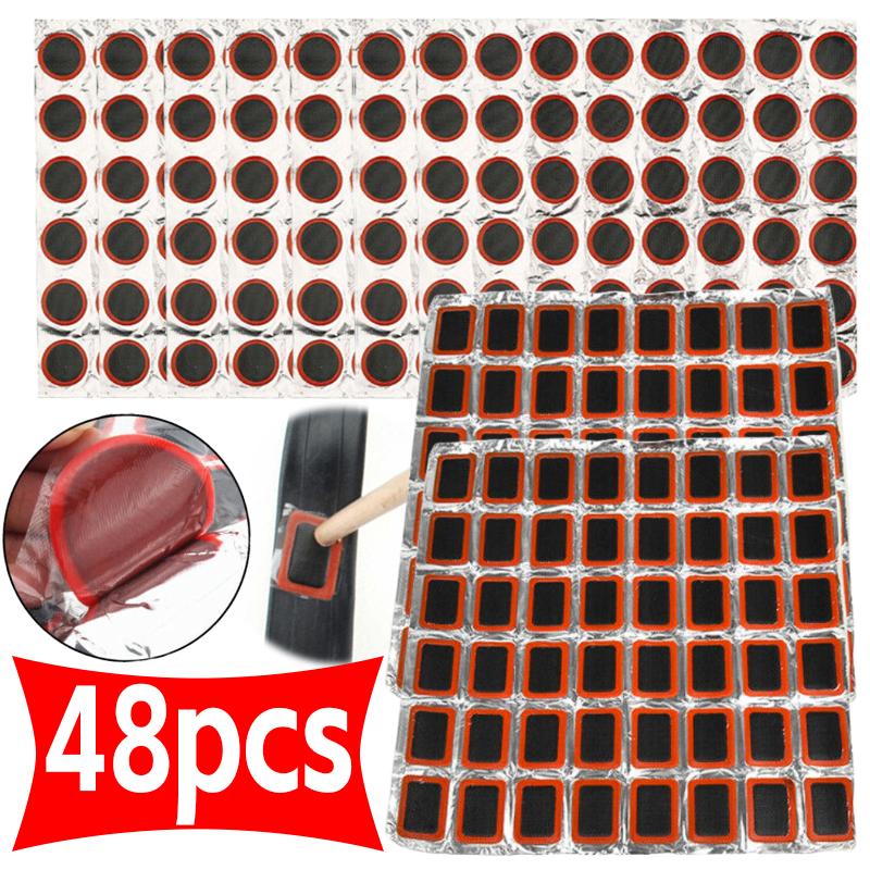 Tire Patch Rubber Bike Tyre Repair Pad Portable Tire Inner Tube Pad Round Square Type Car Bicycle Repair Tools Accessory 48pcs