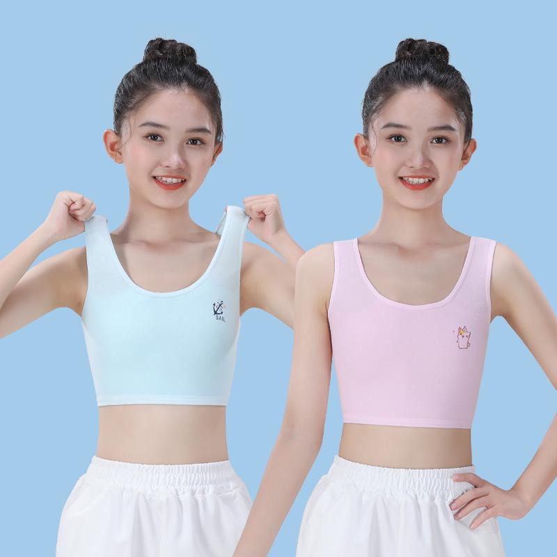 Girls' Pure Cotton Double-Layer Bandeau Vest | Breathable Tube Top for Older Primary School Students