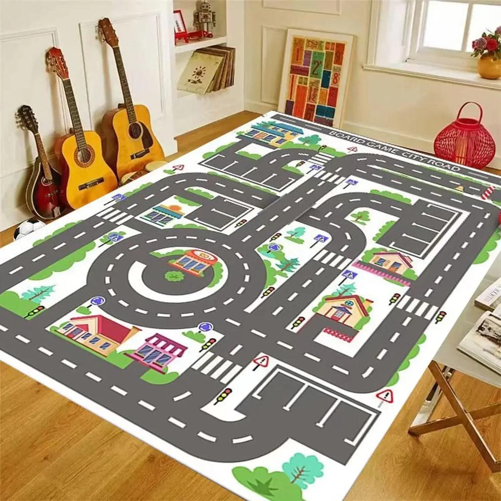 Cartoon Road Cute Children's Game Room Carpet Plush Modern Home Decorative Rug for Bedroom Non-slip Washable Play Mats Large