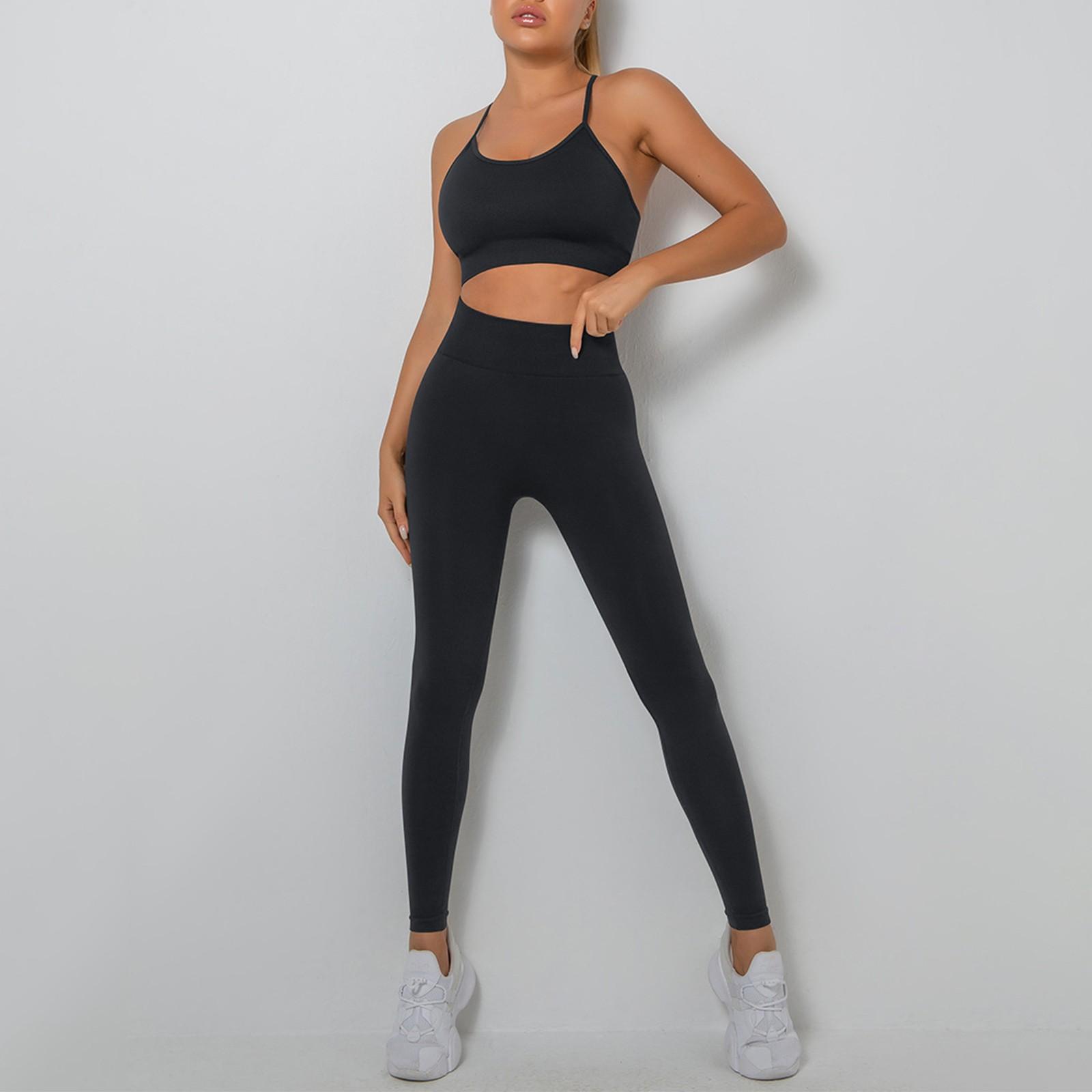 

Women s Fashion Casual Tight Fitting Sleeveless Pants Shorts Sports Solid Color Yoga Set