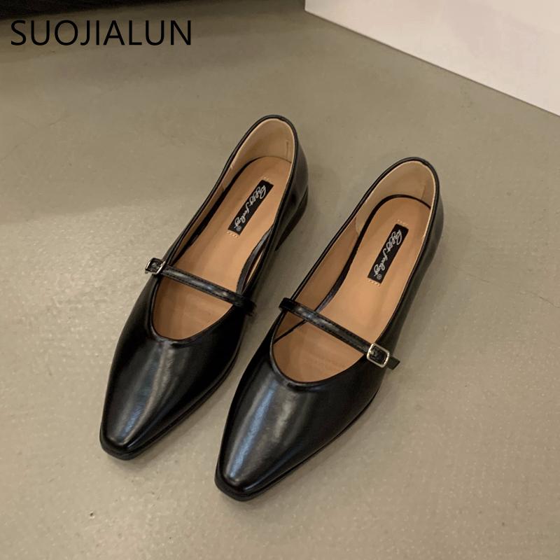 Fashion SUOJIALUN 2025 Autumn Women Flat Shoes Fashion Pointed Toe Shallow Slip On Ladies Elegant Csual Ballet Shoes Dress Laofer Shoes
