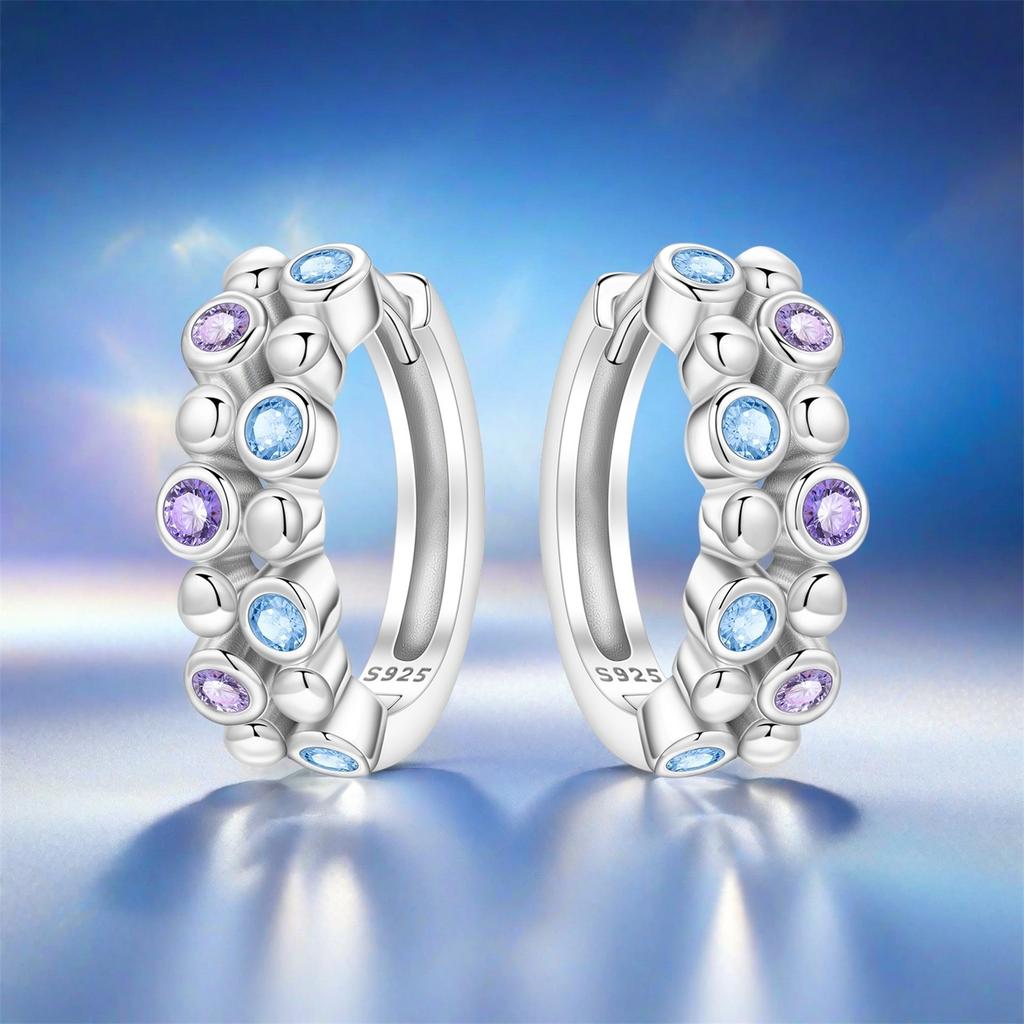 S925 Silver Minimally Purple Blue Zircon Earrings Hoop Earrings Women Jewelry Trendy Anniversary Gifts