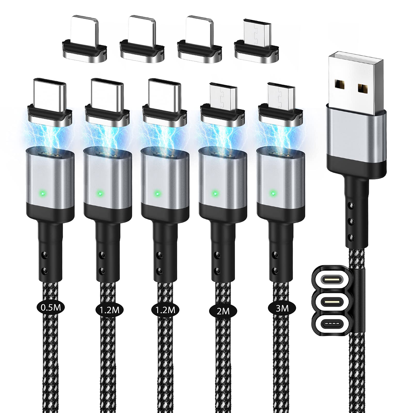 SUNTAIHO Magnetic Charging Cable USB Cable 2M Fast Charging Data Transfer Magnetic Dustproof Detachable Micro USB Connector with LED Indicator and