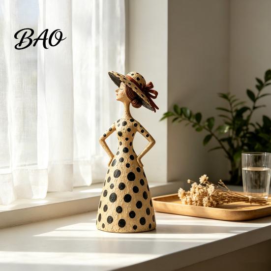 Thoughtful Gifts for Cat Owners Vintage & Lady Resin Sculpture, Artistic Striped Statues, Sculptures Elegant Polka Dot Ornament, Housewarming
