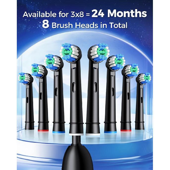 Rotating Electric Toothbrush with 8 Brush Heads for Adults and Kids, 3 Modes Rechargeable Power Toothbrush with 2-Minute Smart Timer, 45-Day Battery