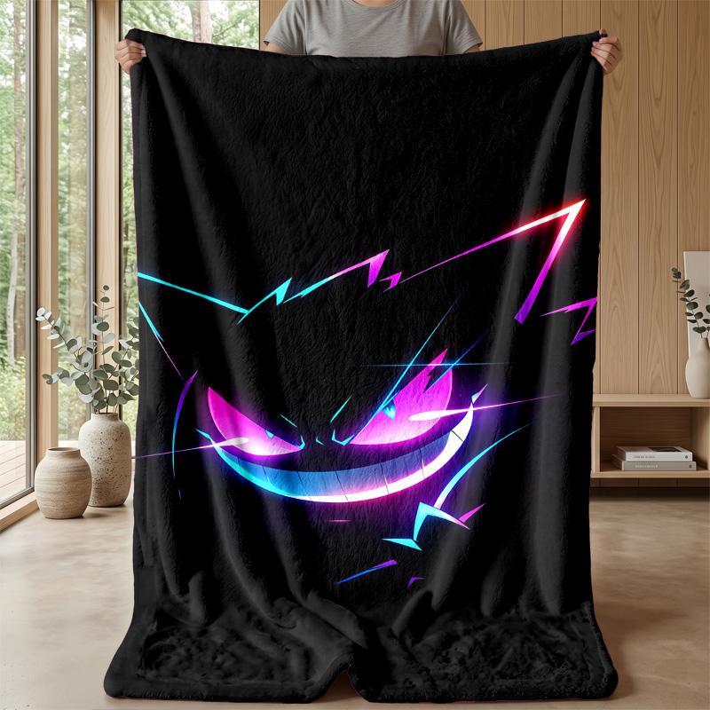 Gengar Printed Flannel Throw Blanket Soft Warm Lightweight All Season Blanket for Sofa Bed Camping Home Decor Holiday Gift