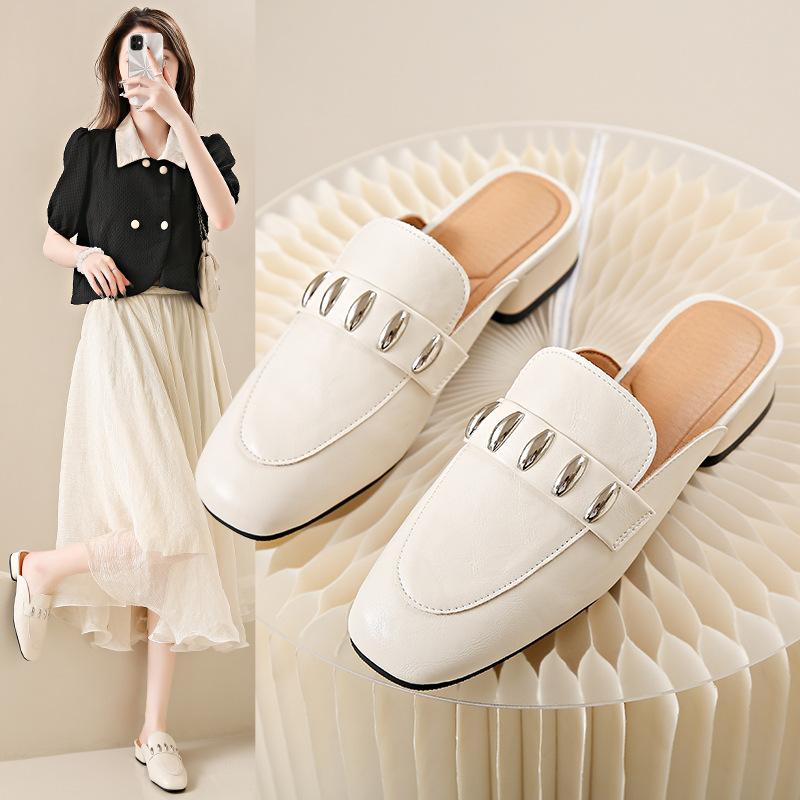 Fashion Low Heeled Baotou Slippers for Women 2025new Summer Outfit Fashionable Fairy Style Comfortable One and A Half Slippers for Women