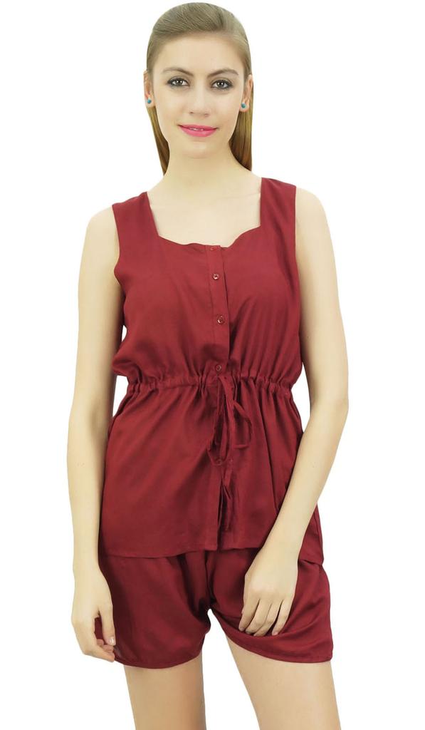 Bimba Womens Drawstring Solid Aqua Pj Set Buttondown Shirt Shorts Dress-10