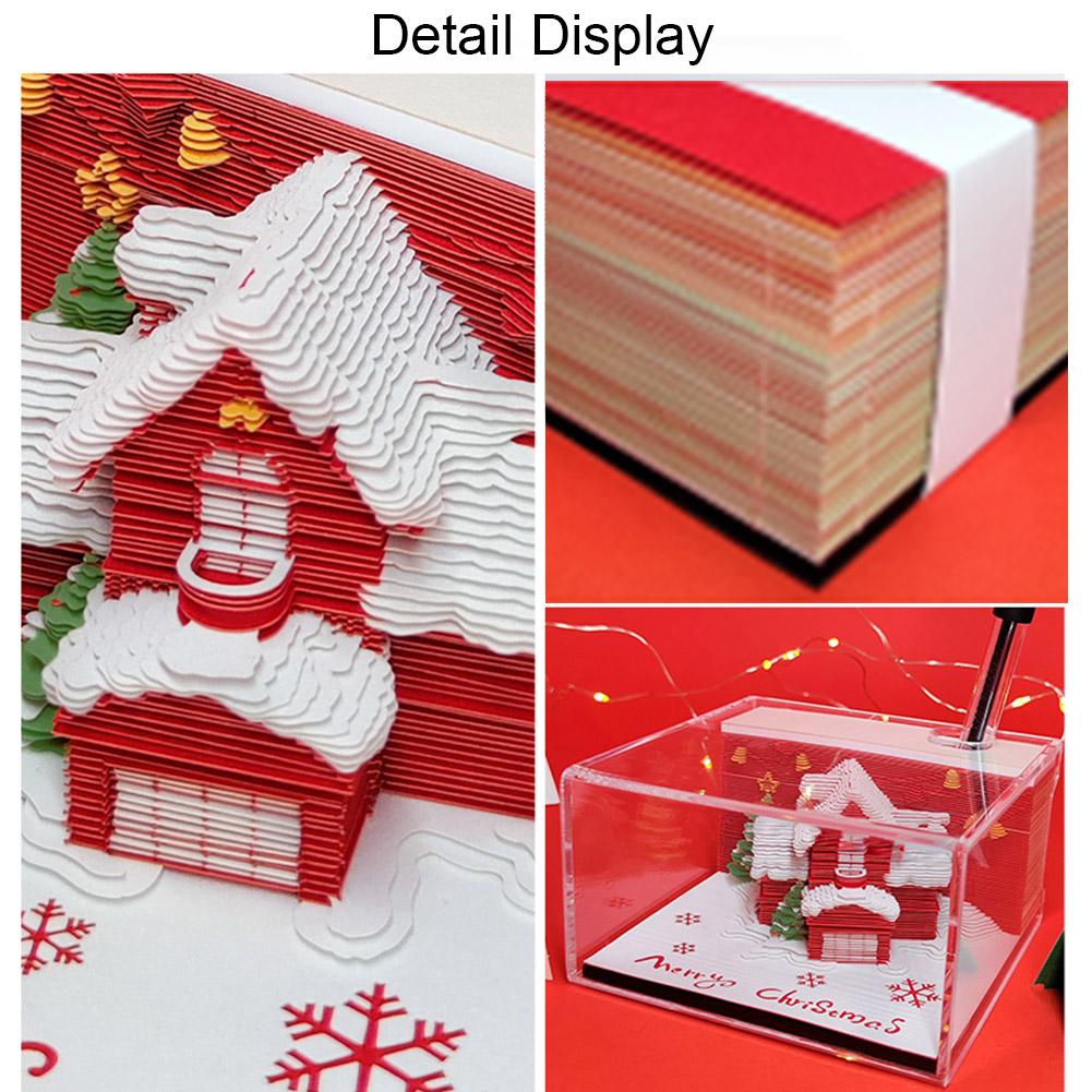 Christmas Village House 3D Memo Pad Aesthetic Desktop Holder Paper Pad Winter Carving Holiday C U0W6