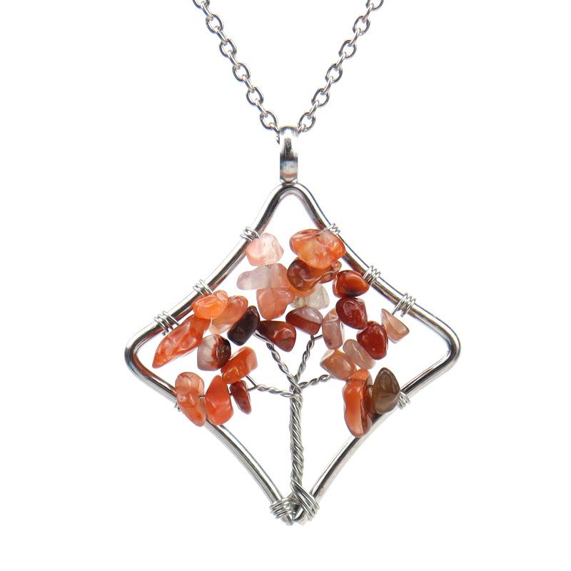 Handmade Winding Square Tree Of Life Necklace Gravel Crystal Pendant N92