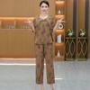 Trendy Plus Size Summer Two-Piece Set for Mid-aged & Elderly: Stylish Loose Short Sleeve Top & Pants