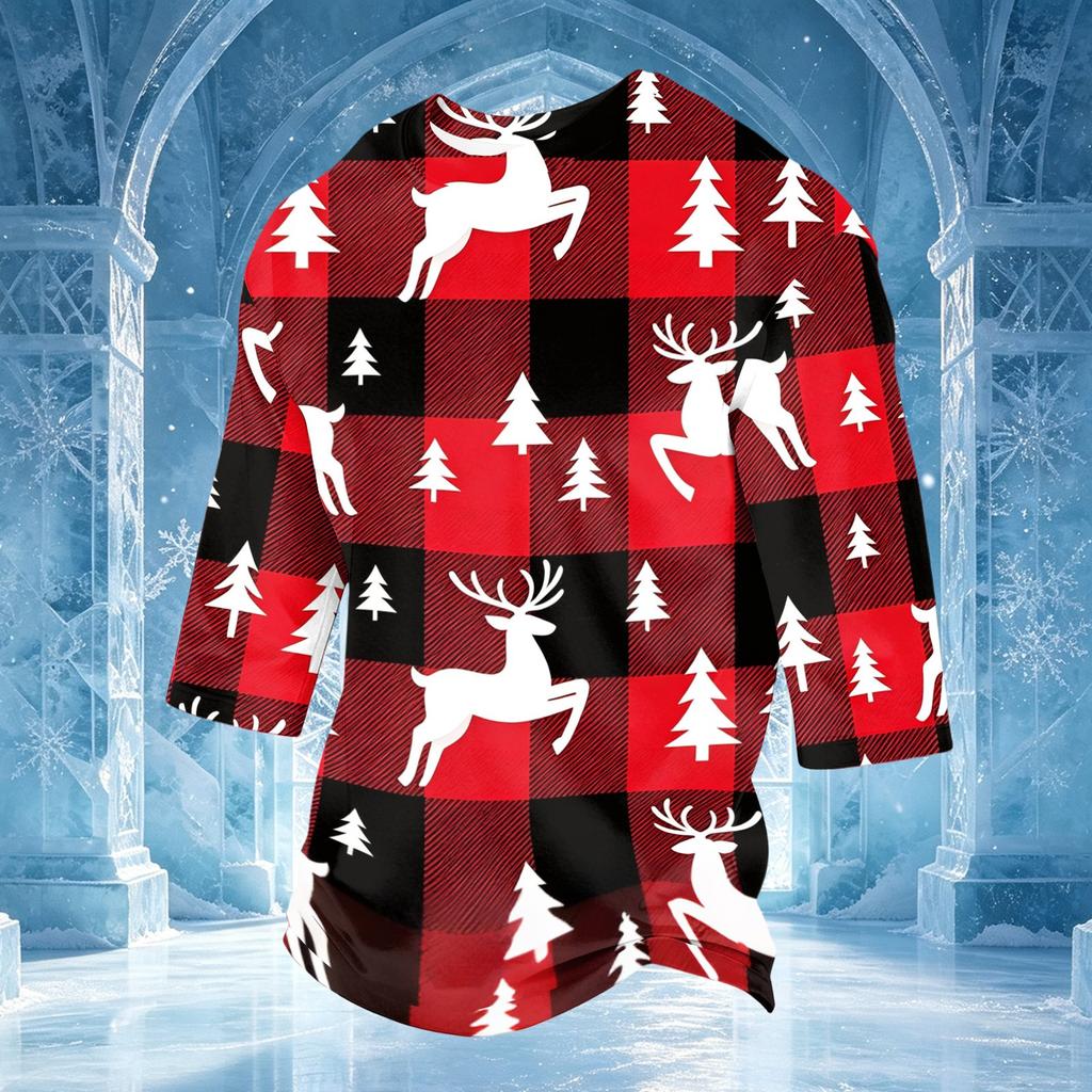 Men's Casual 3/4 Sleeve Neck T-Shirt with Christmas Print Holiday Top