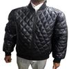 NOORA Schwarze gesteppte Lederjacke für Herren, Pufferjacke aus schwarzem Leder im Steppstil für Herren, gesteppte Bomberjacke für Herren