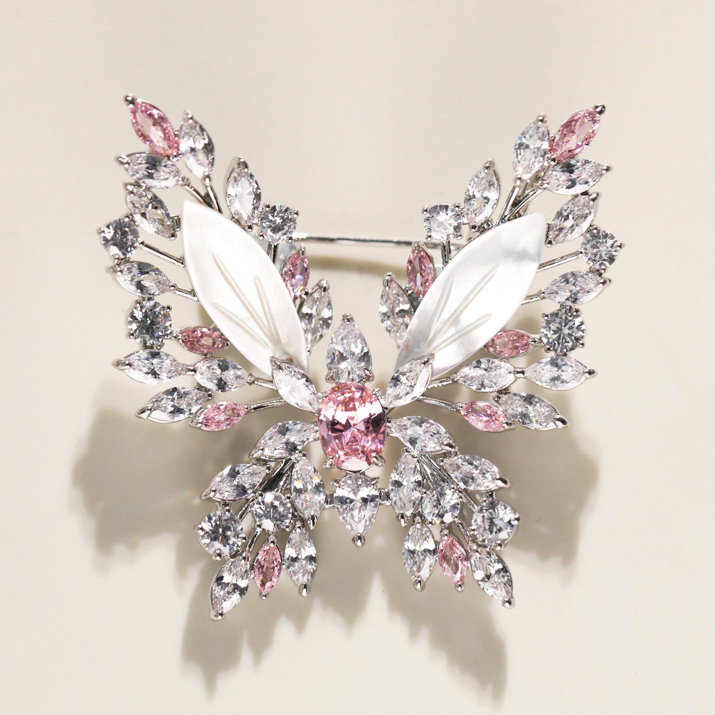 Bo Xin Yun Natural Shell Butterfly Brooch for Women: Colorful Zircon Insect Pin