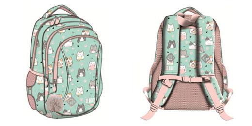 3-compartment Backpack 15 Inches. Charming Cats