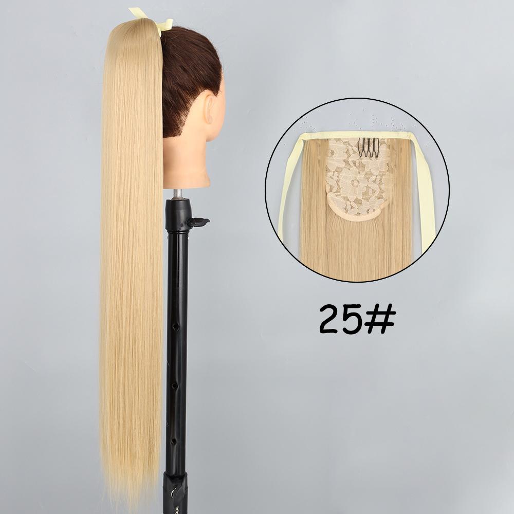 34 cale Syntetyczny Kucyk Przedłużenie Włosów Doczepiane na Klips Fałszywa Peruka Dopinka Blond Owijany Warkocz Długi Gładki Kucyk nad Głową