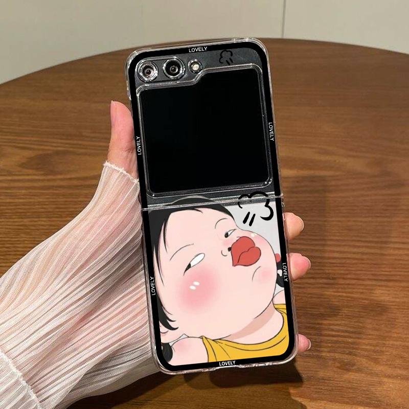 Touching Face And Pouting Mouth Girl Phone Case For Samsung Galaxy Z Flip 6 5 4 Transparent Hard Cover For Z Flip 3 Clear Fundas