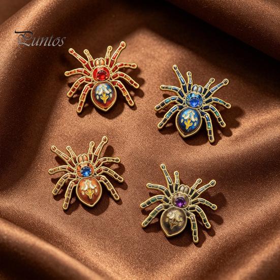Unique Party Jewelry Gothic Spider Brooch Pin, Colorful Rhinestones Decor, Retro Decorative Pins for Jackets Alloy Lapel Pin And Backpacks Style Metal