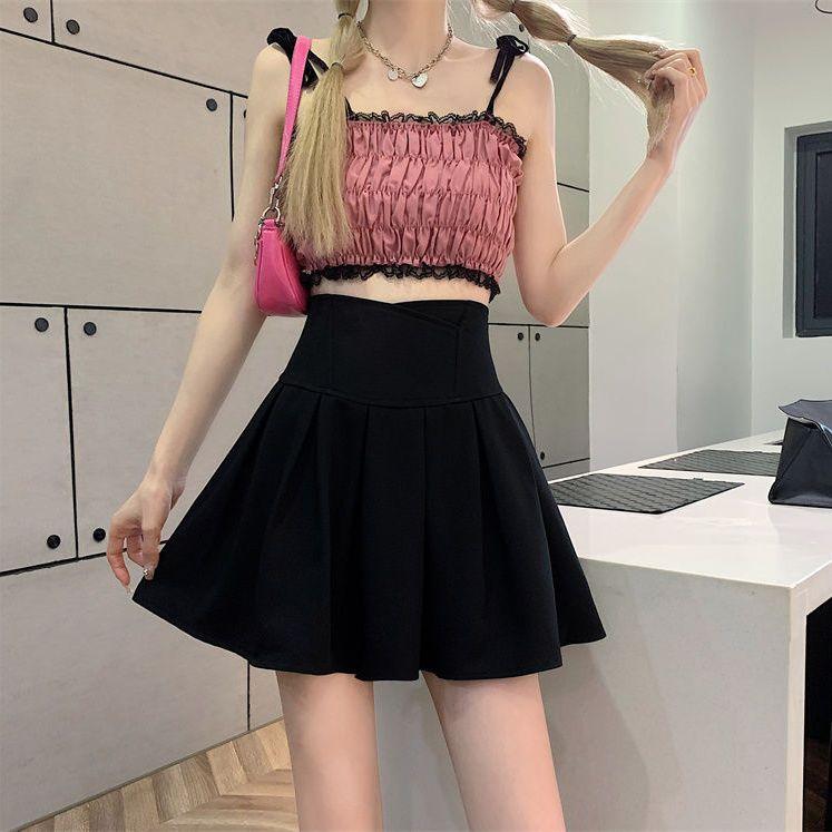 Faltenrock Damen Hohe Taille Fishbone A-Linie Rock Weißer Regenschirm Schwarz Mini Y2k Koreanische Röcke Shorts Mode Kleidung Sommer