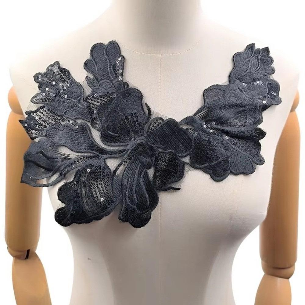 Fashion Large Floral Embroidery Collars Mesh Beautiful Lace Chest Flower Patch Dress Collar Woman's Clothing Accessories