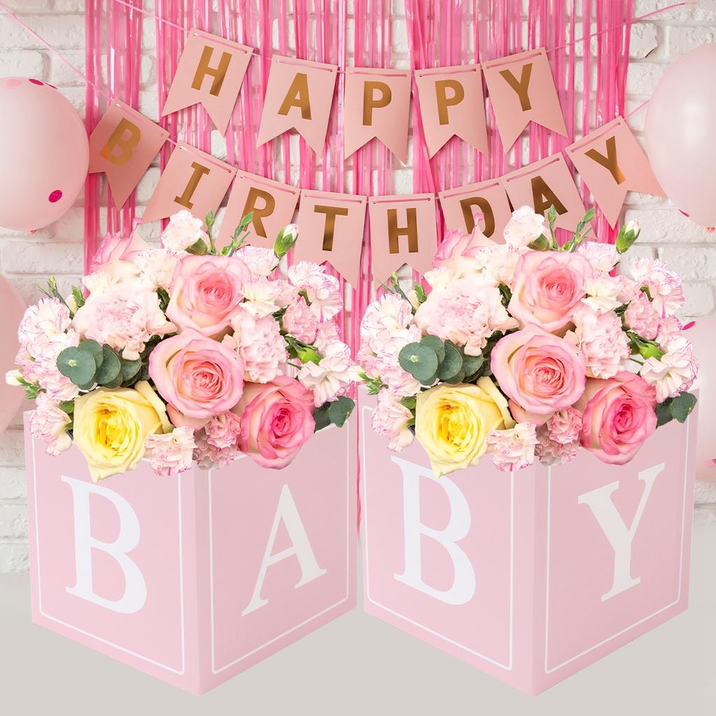 Caixas de Flores para Presente Aniversário Decoração de Festa Revelação de Gênero para Casa Caixa de Balões de Flores Feliz Aniversário Suprimentos para Festa Chá de Bebê