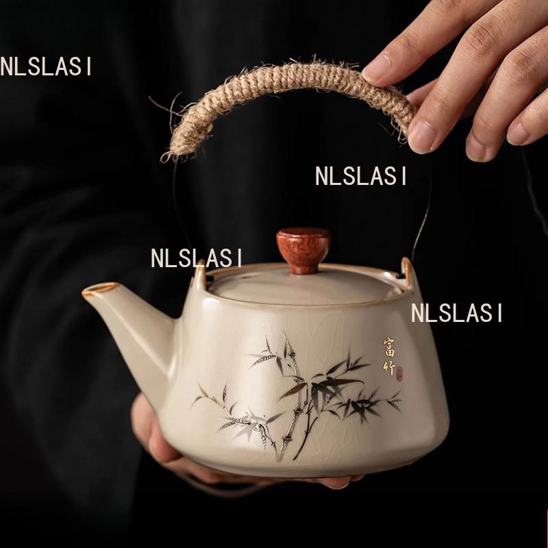 Ru Kiln Lifting Pot Ceramic Household Small Capacity Teapot Chinese Bamboo Tea Set Underglaze Color Drinking Tea in The Office