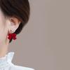 New Fashionable Heart-shaped Red Color Plush Bow Pendant Earrings, Suitable for Women's Daily Wear, Holiday Zircon Gifts
