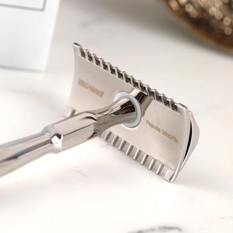 Yaqi 9mm Diameter And 85mm Length Handle PAGODA MIRABILIS Stainless Steel Safety Razor Features A 0.3mm Blade Gap Precise Razor