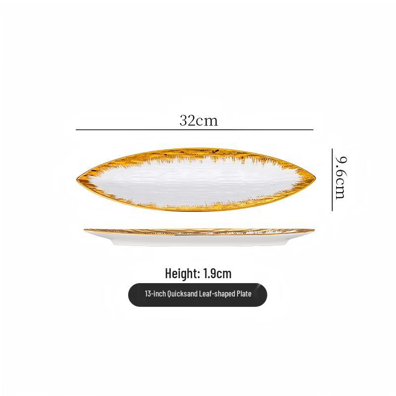 Dairuien Gold-Plated Ceramic Leaf-Shaped Plate