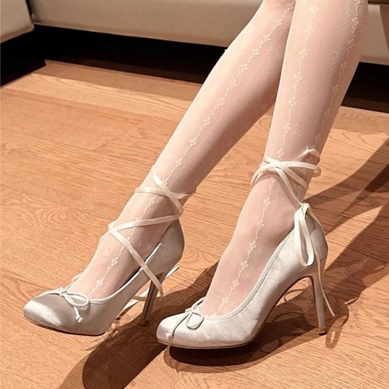 Fashion Women's Fashion Slim Heel Shoes Spring New Round Head Shallow Mouth Butterfly Knot Anti-slip Wear-resistant High Heels