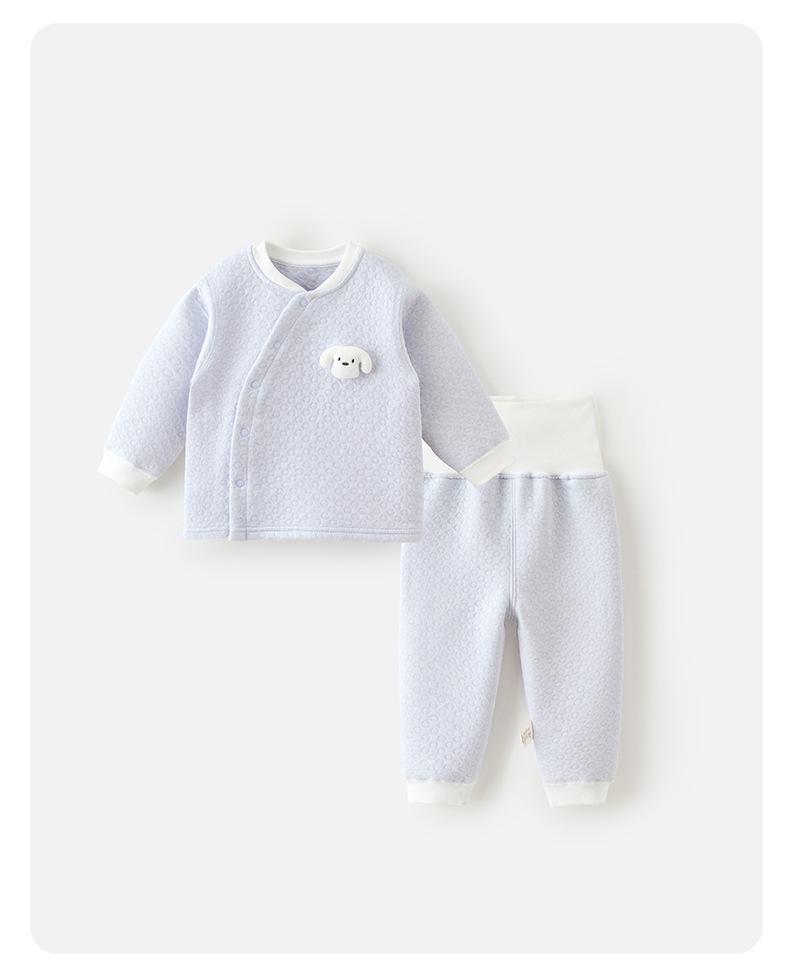 Infant Quilted Winter Set: Baby Warm Underwear with Split Clothes, Autumn Pants & Shirts