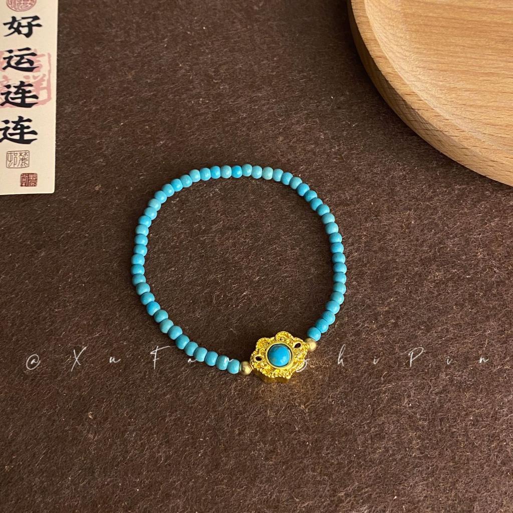 Blue Wave Streamer Mung Bean Glazed Beaded Bracelet Women's High-end Sense Light Luxury Niche New Chinese Cold Sense Versatile Jewelry