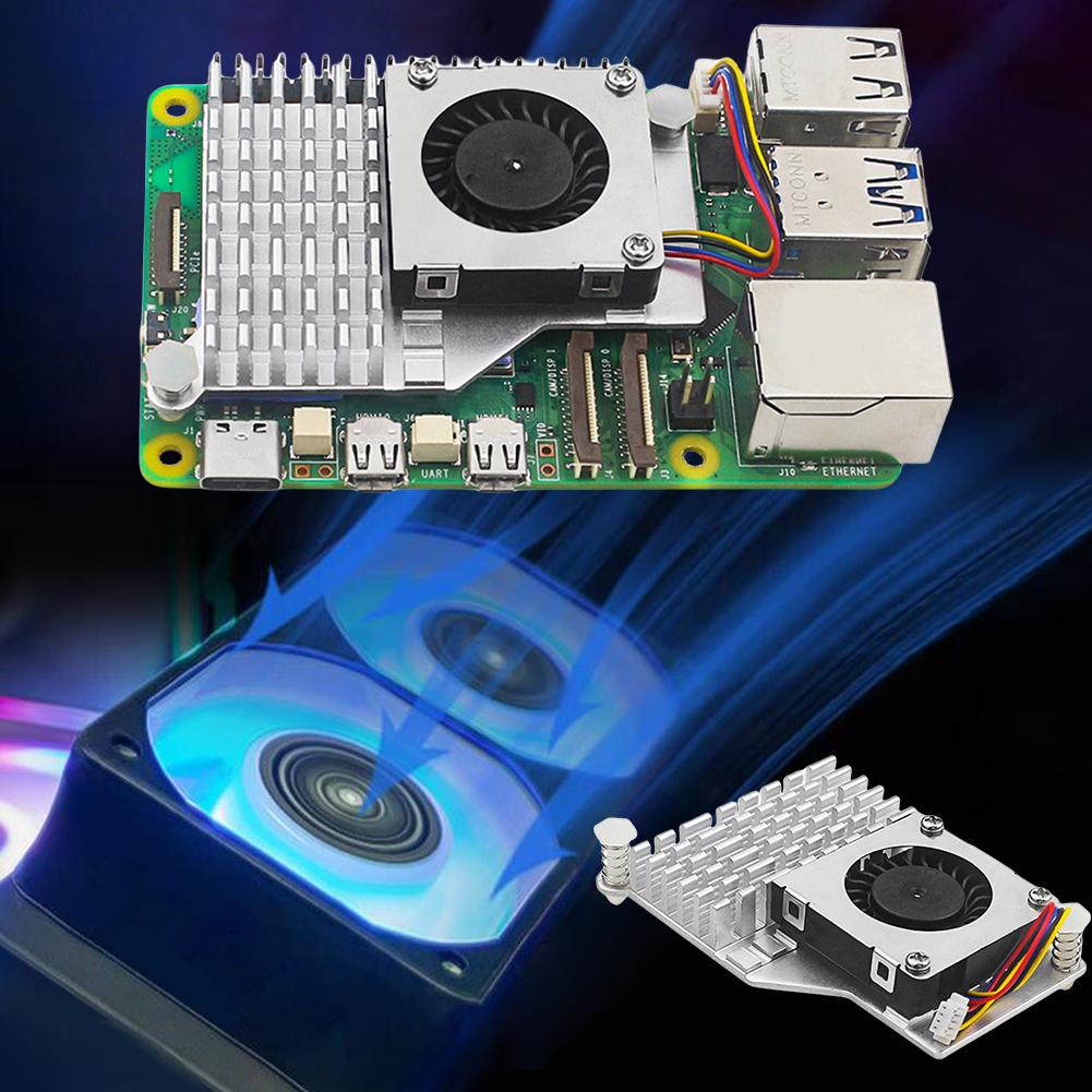 For Raspberry Pi 5 Active Cooler Fin Heatsink with Adjustable Speed Cooling Fan Cooling Radiator Compatible Holder